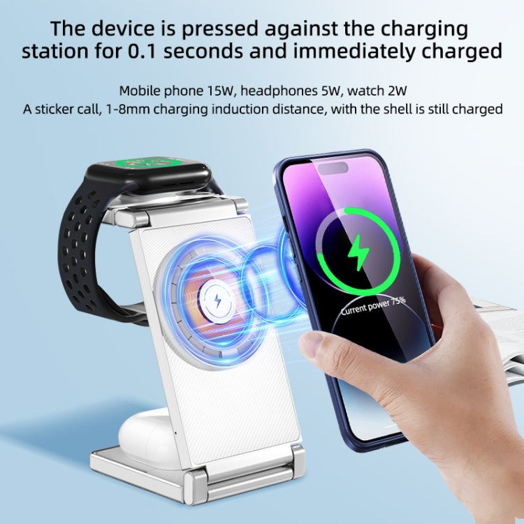 T30 Folding Wireless Charging Stand for Cell Phone Watch Headset 4 in 1 Charger by buy2fix