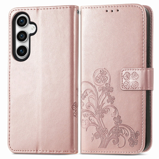 For Samsung Galaxy S23 FE 5G Four-leaf Clasp Embossed Buckle Leather Phone Case(Rose Gold) by buy2fix