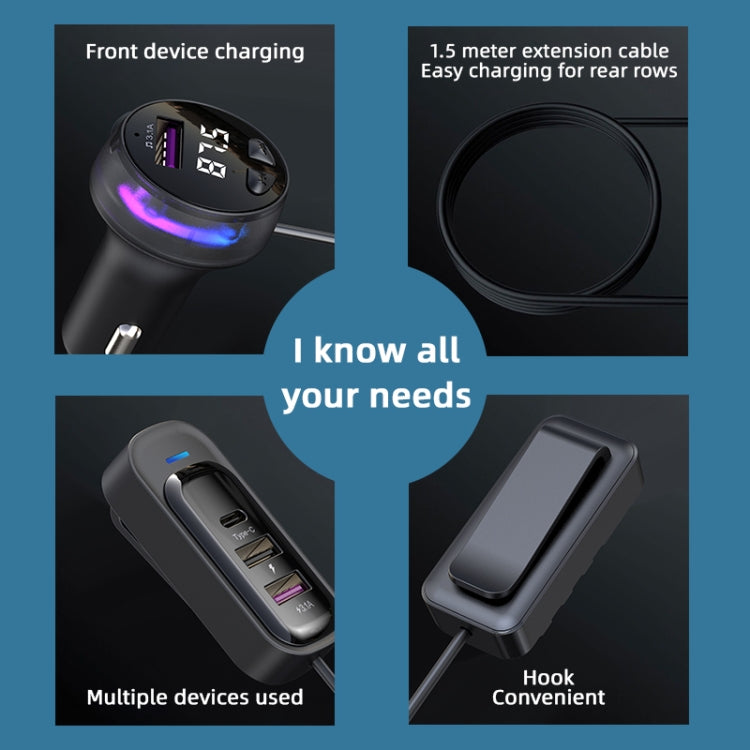 CS8 Black Bluetooth MP3 Play FM Transmitter Car Charger Rear Seat Extended Car Charger by buy2fix