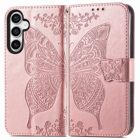 For Samsung Galaxy A25 5G Butterfly Love Flower Embossed Leather Phone Case(Rose Gold) by buy2fix