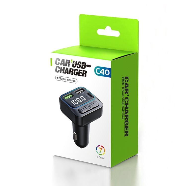 C40 Type-C + Dual USB QC3.0 Car Charger Bluetooth Hands-free Call Adapter Car MP3 Music Player by buy2fix