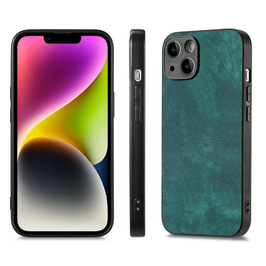 For iPhone 14 Plus ENKAY Retro Leather Skin PC Phone Case with High Aluminum-silicon Glass Film(Green) by ENKAY