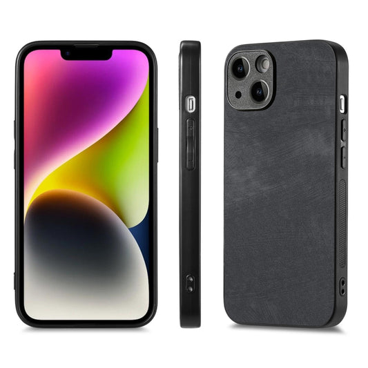 For iPhone 14 ENKAY Retro Leather Skin PC Phone Case with High Aluminum-silicon Glass Film(Black) by ENKAY