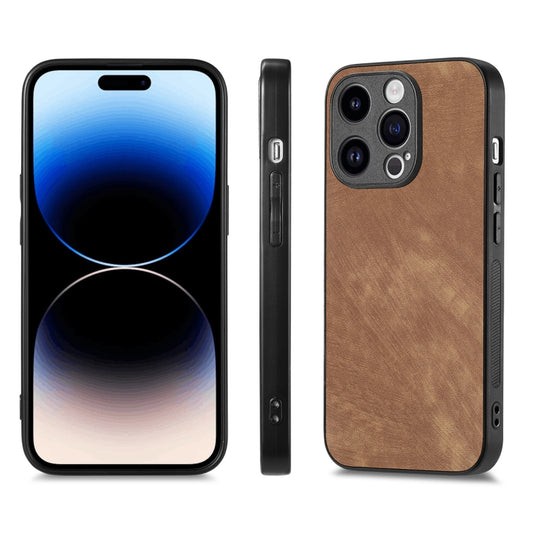 For iPhone 14 Pro ENKAY Retro Leather Skin PC Phone Case with High Aluminum-silicon Glass Film(Brown) by ENKAY