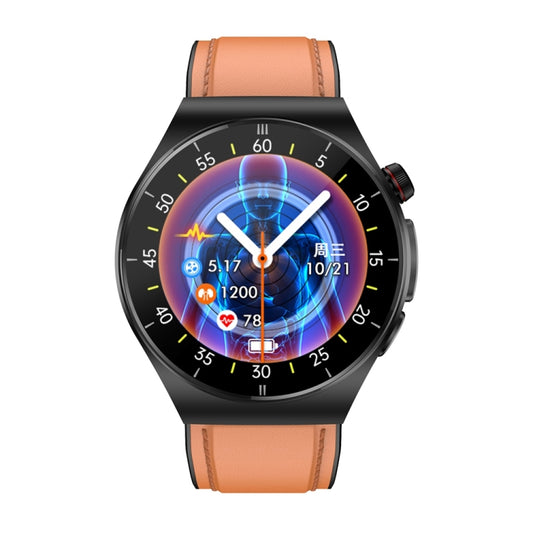 ET340 1.46 inch Color Screen Smart Leather Strap Watch,Support Blood Oxygen / Blood Glucose / Uric Acid Measurement / Blood Lipid Monitoring(Brown) by buy2fix