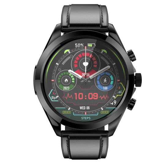 ET440 1.39 inch Color Screen Smart Leather Strap Watch,Support Heart Rate / Blood Pressure / Blood Oxygen / Blood Glucose Monitoring(Black) by buy2fix