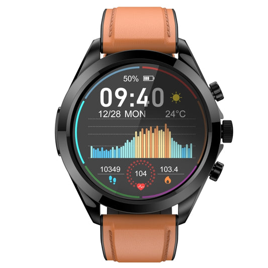 ET440 1.39 inch Color Screen Smart Leather Strap Watch,Support Heart Rate / Blood Pressure / Blood Oxygen / Blood Glucose Monitoring(Brown) by buy2fix