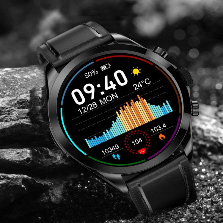ET440 1.39 inch Color Screen Smart Leather Strap Watch,Support Heart Rate / Blood Pressure / Blood Oxygen / Blood Glucose Monitoring(Brown) by buy2fix