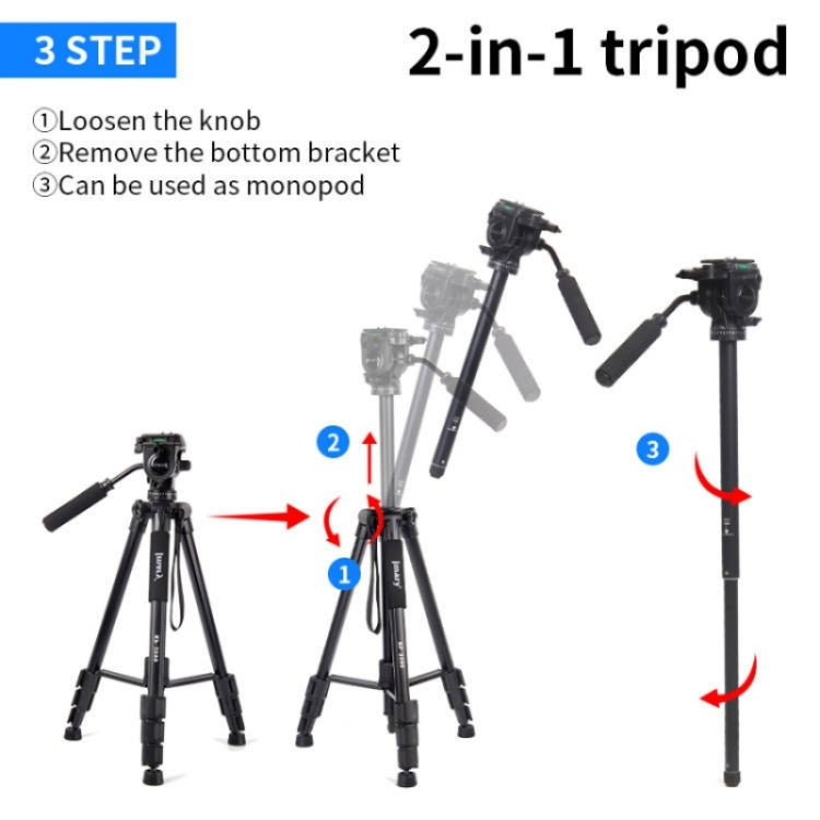 JMARY KP2599 SLR Camera Phone Live Streaming Outdoor Photography Aluminum Tripod by Jmary