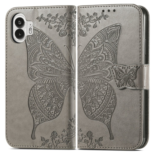 For Nothing Phone 2 Butterfly Love Flower Embossed Leather Phone Case(Grey) by buy2fix