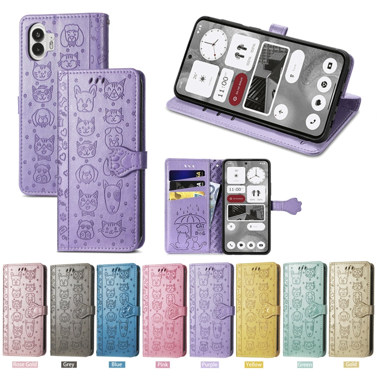 For Nothing Phone 2 Cat and Dog Embossed Leather Phone Case(Purple) by buy2fix