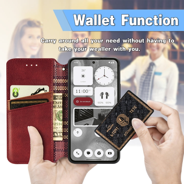 For Nothing Phone 2 Cubic Grid Pressed Magnetic Leather Phone Case(Red) by buy2fix