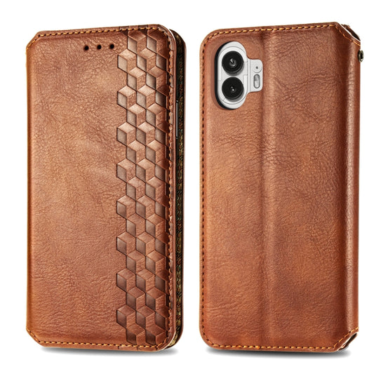 For Nothing Phone 2 Cubic Grid Pressed Magnetic Leather Phone Case(Brown) by buy2fix