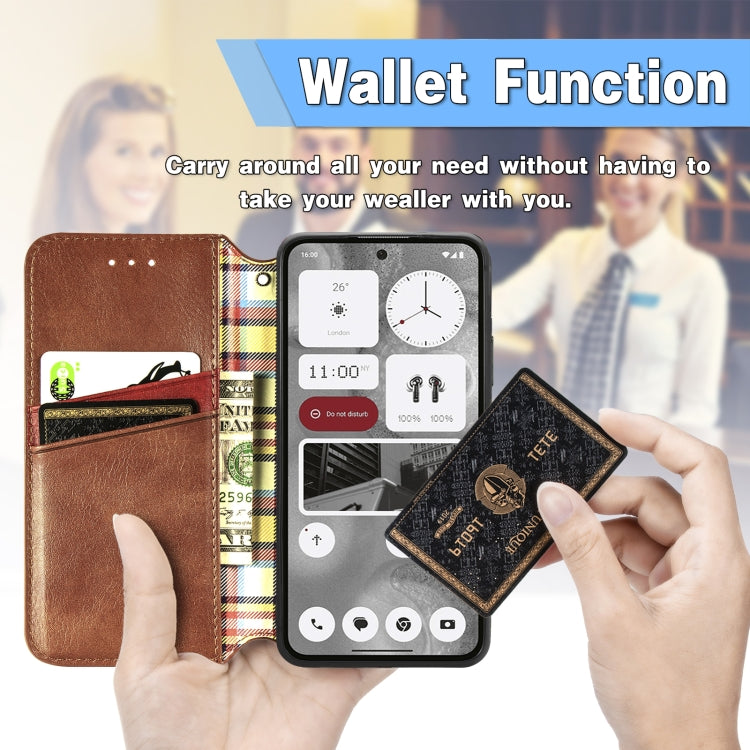 For Nothing Phone 2 Cubic Grid Pressed Magnetic Leather Phone Case(Brown) by buy2fix