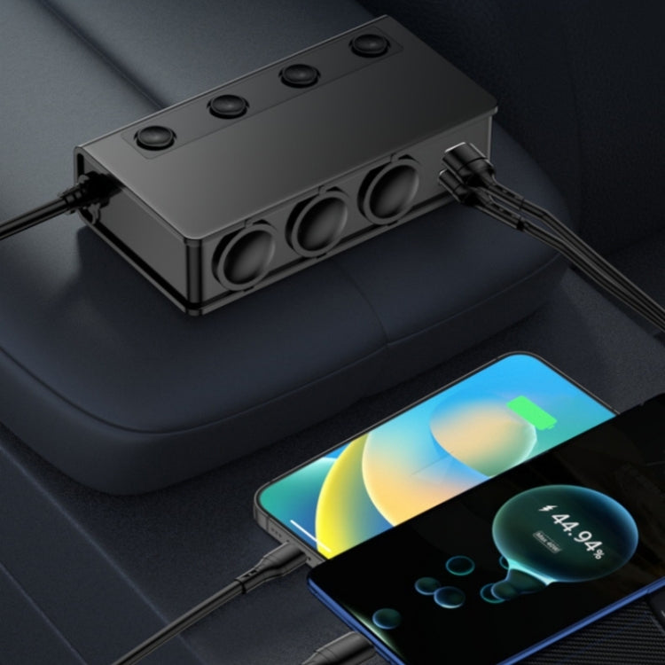 TR-54 9 In 1 Multi Ports PD+QC3.0 USB Car Charger Device 3 Socket Cigarette Lighter Splitter by buy2fix