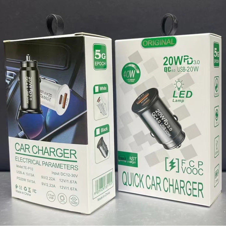 P10 Mini Style QC4.0 USB / PD20W Dual Port Car Charger(White) by buy2fix