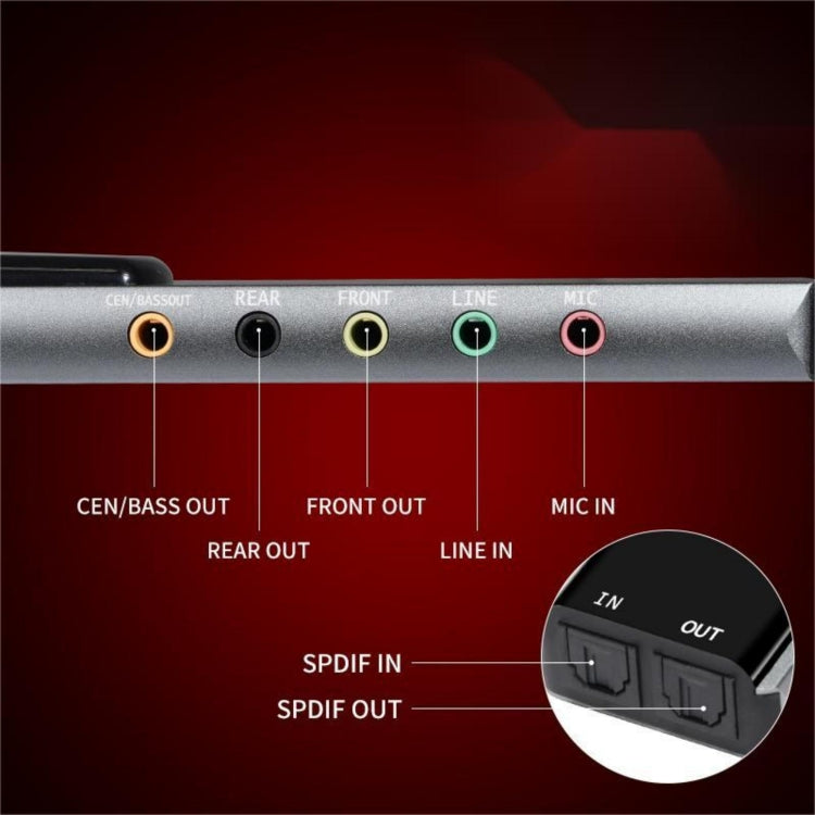 HY-601 6 in 1 USB Multi-Functional Sound Card USB + Audio 3.5 + 7.1CH / OPTICAL(Argent) by buy2fix