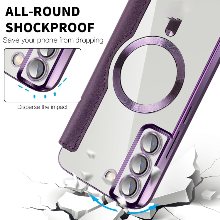 For Samsung Galaxy S23+ 5G Shield MagSafe RFID Anti-theft Rhombus Leather Phone Case(Purple) by buy2fix
