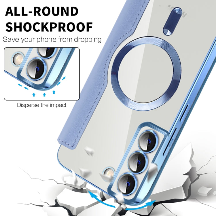 For Samsung Galaxy S23+ 5G Shield MagSafe RFID Anti-theft Rhombus Leather Phone Case(Blue) by buy2fix