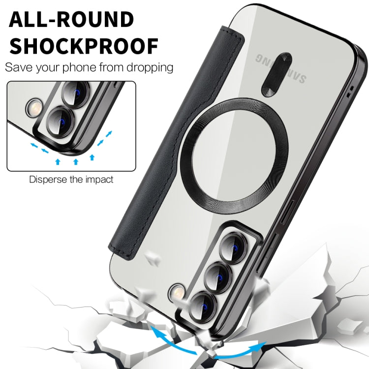 For Samsung Galaxy S22 5G Shield MagSafe RFID Anti-theft Rhombus Leather Phone Case(Black) by buy2fix