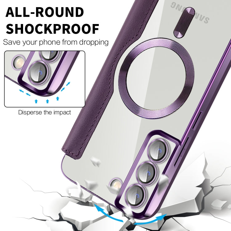 For Samsung Galaxy S22+ 5G Shield MagSafe RFID Anti-theft Rhombus Leather Phone Case(Purple) by buy2fix