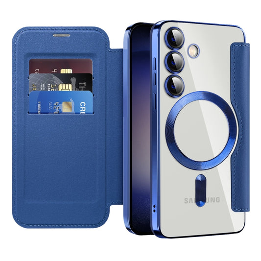 For Samsung Galaxy S24 5G Shield MagSafe RFID Anti-theft Rhombus Leather Phone Case(Dark Blue) by buy2fix