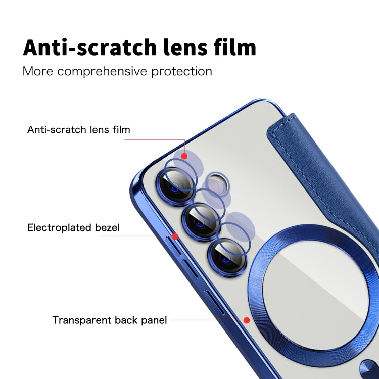 For Samsung Galaxy S24 5G Shield MagSafe RFID Anti-theft Rhombus Leather Phone Case(Dark Blue) by buy2fix