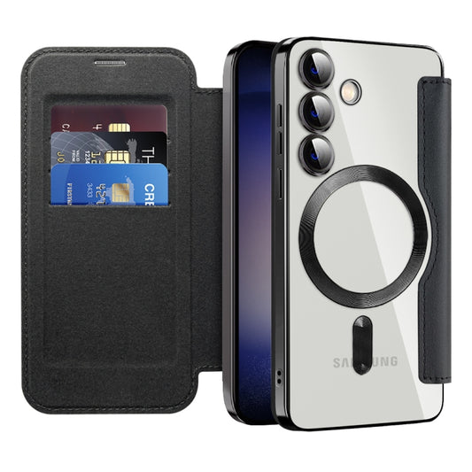 For Samsung Galaxy S24 5G Shield MagSafe RFID Anti-theft Rhombus Leather Phone Case(Black) by buy2fix