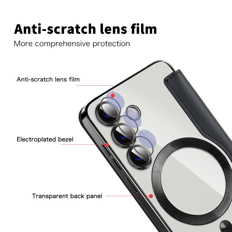 For Samsung Galaxy S24 5G Shield MagSafe RFID Anti-theft Rhombus Leather Phone Case(Black) by buy2fix