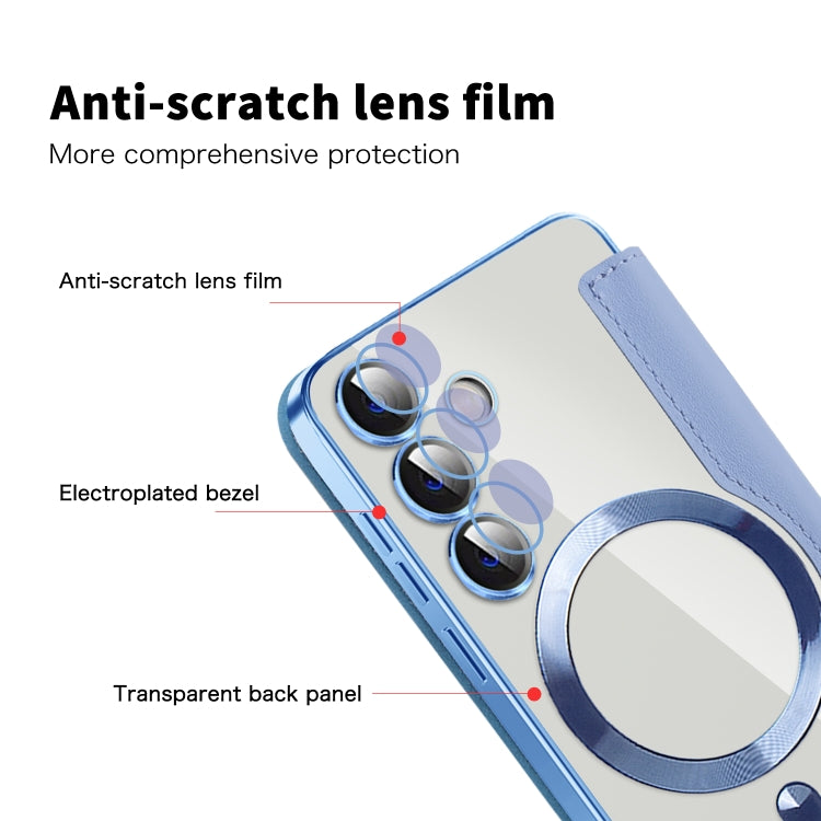 For Samsung Galaxy S24 5G Shield MagSafe RFID Anti-theft Rhombus Leather Phone Case(Blue) by buy2fix