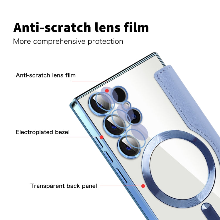 For Samsung Galaxy S24 Ultra 5G Shield MagSafe RFID Anti-theft Rhombus Leather Phone Case(Blue) by buy2fix