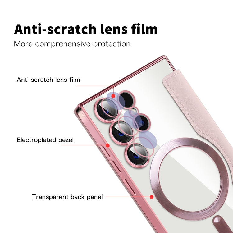 For Samsung Galaxy S24 Ultra 5G Shield MagSafe RFID Anti-theft Rhombus Leather Phone Case(Pink) by buy2fix