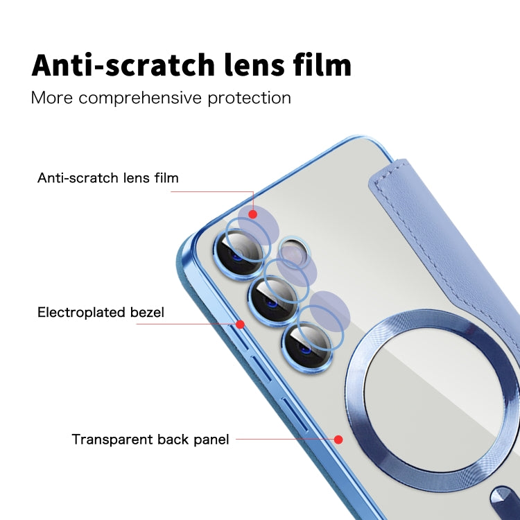 For Samsung Galaxy S24+ 5G Shield MagSafe RFID Anti-theft Rhombus Leather Phone Case(Blue) by buy2fix