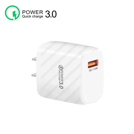 TE-005 QC3.0 18W USB Fast Charger with 1m 3A USB to Micro USB Cable, US Plug(White) by buy2fix