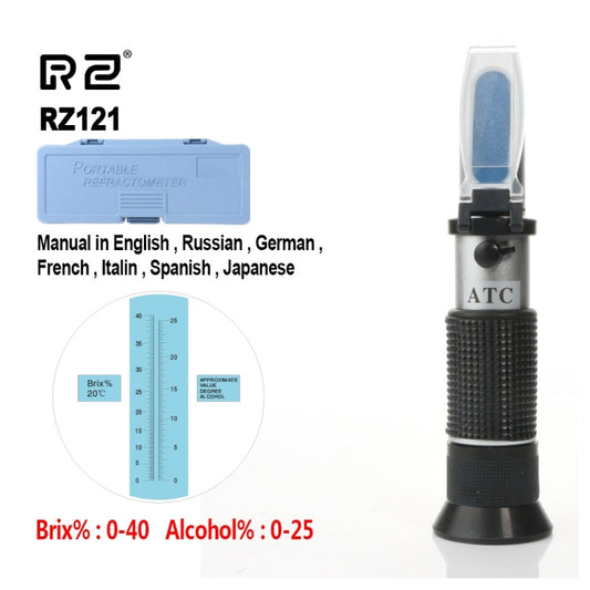 RZ121 Alcohol Refractometer Grape Wine Sugar Content 0~25% Alcohol Concentration 0~40% Brix Tester Meter ATC Handheld Tool by buy2fix