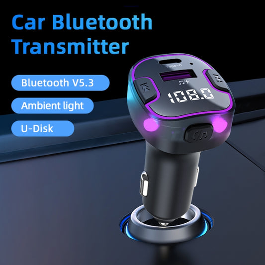 C49 With Type-C+USB Port FM Transmitter Car Bluetooth Adapter Ambient Light MP3 Music Player by buy2fix