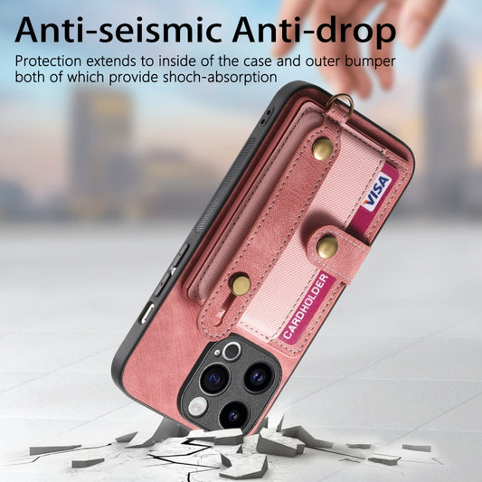 For iPhone 15 Pro Retro Cross Wristband Wallet Leather Back Phone Case(Pink) by buy2fix