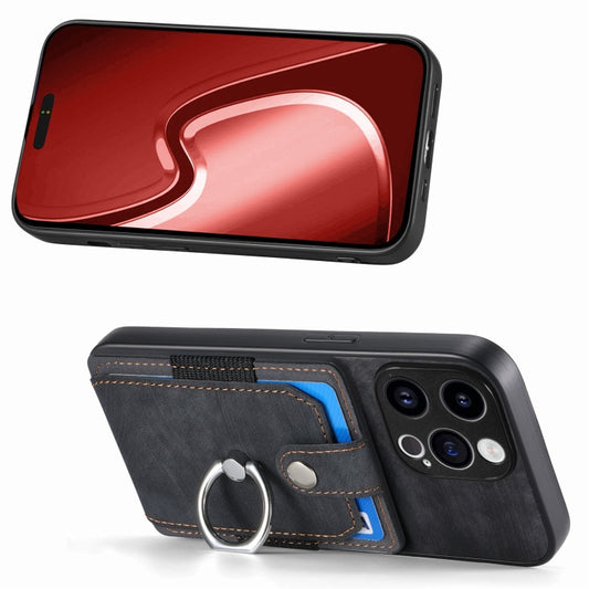 For iPhone 15 Pro Max Retro Skin-feel Ring Card Wallet Phone Case(Black) by buy2fix