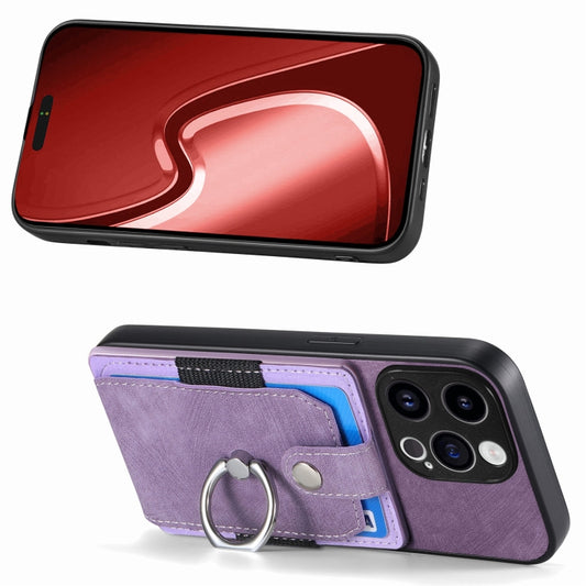 For iPhone 15 Pro Max Retro Skin-feel Ring Card Wallet Phone Case(Purple) by buy2fix
