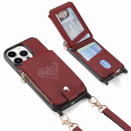 For iPhone 15 Pro Max Crossbody Love Zipper Leather Back Phone Case(Red) by buy2fix