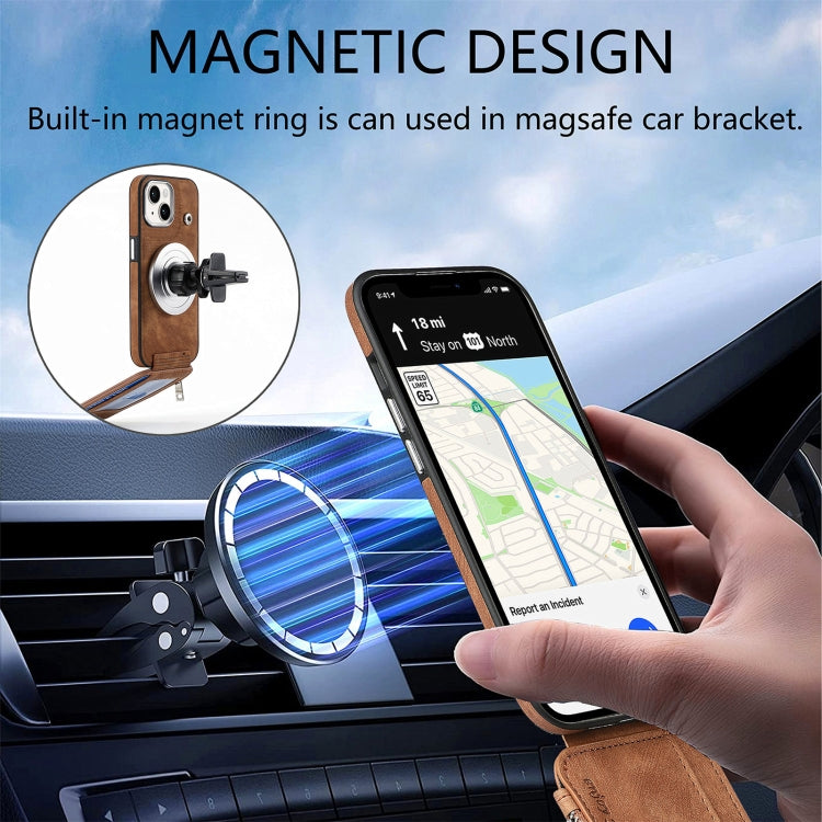 For iPhone 15 Pro Max Magsafe Zipper RFID Wallet All-inclusive Shockrpoof Phone Case(Brown) by buy2fix