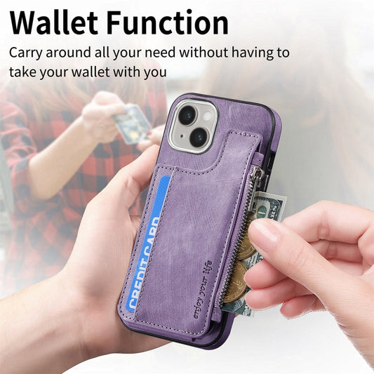 For iPhone 15 Pro Max Magsafe Zipper RFID Wallet All-inclusive Shockrpoof Phone Case(Purple) by buy2fix