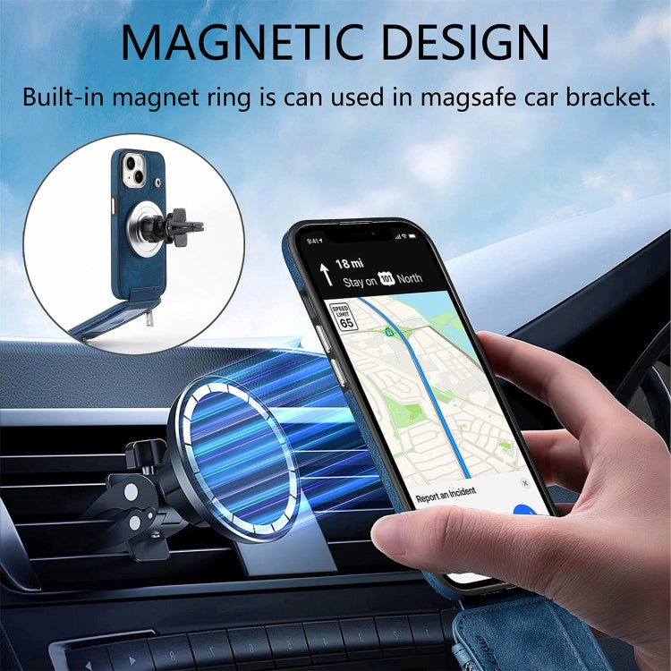 For iPhone 15 Pro Max Magsafe Zipper RFID Wallet All-inclusive Shockrpoof Phone Case(Blue) by buy2fix