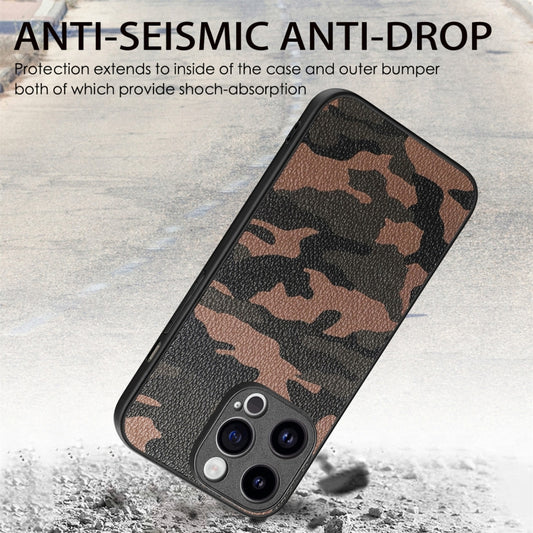 For iPhone 15 Pro Max Retro Camouflage Leather Back Phone Case(Brown) by buy2fix