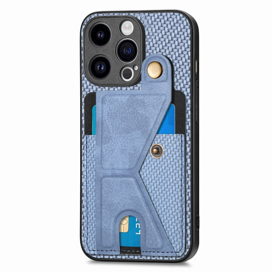 For iPhone 15 Pro max Carbon Fiber Wallet Flip Card K-shaped Holder Phone Case(Blue) by buy2fix