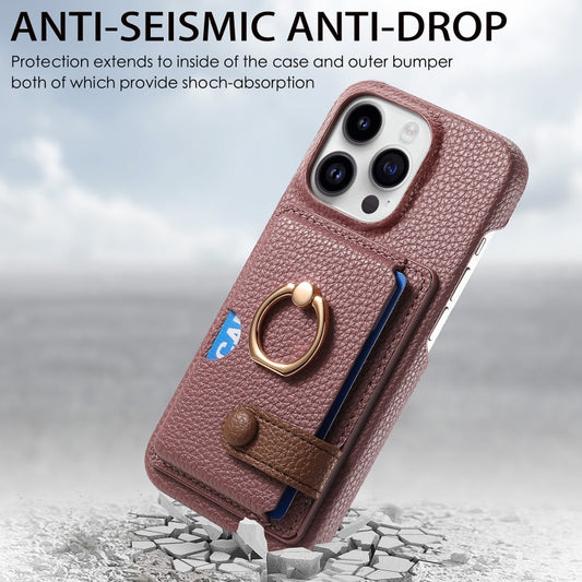 For iPhone 15 Pro Max Litchi Leather Oil Edge Ring Card Back Phone Case(Jujube apricot) by buy2fix