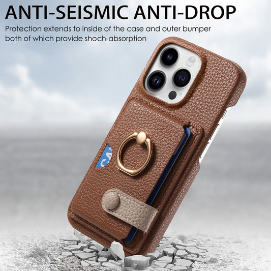 For iPhone 15 Pro Max Litchi Leather Oil Edge Ring Card Back Phone Case(Brown) by buy2fix