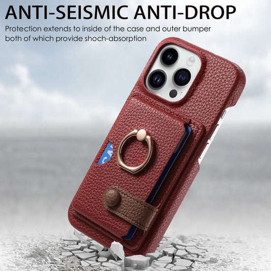 For iPhone 15 Pro Max Litchi Leather Oil Edge Ring Card Back Phone Case(Red) by buy2fix