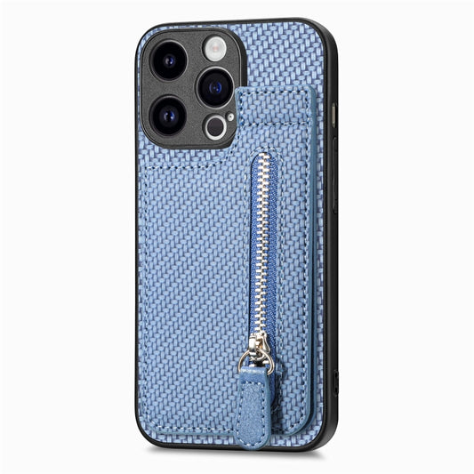 For iPhone 15 Pro Max Carbon Fiber Vertical Flip Zipper Phone Case(Blue) by buy2fix