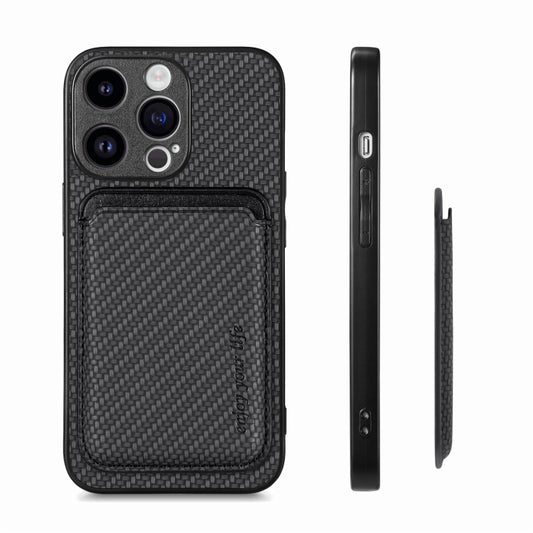 For iPhone 15 Pro Carbon Fiber Leather Card Magsafe Phone Case(Black) by buy2fix